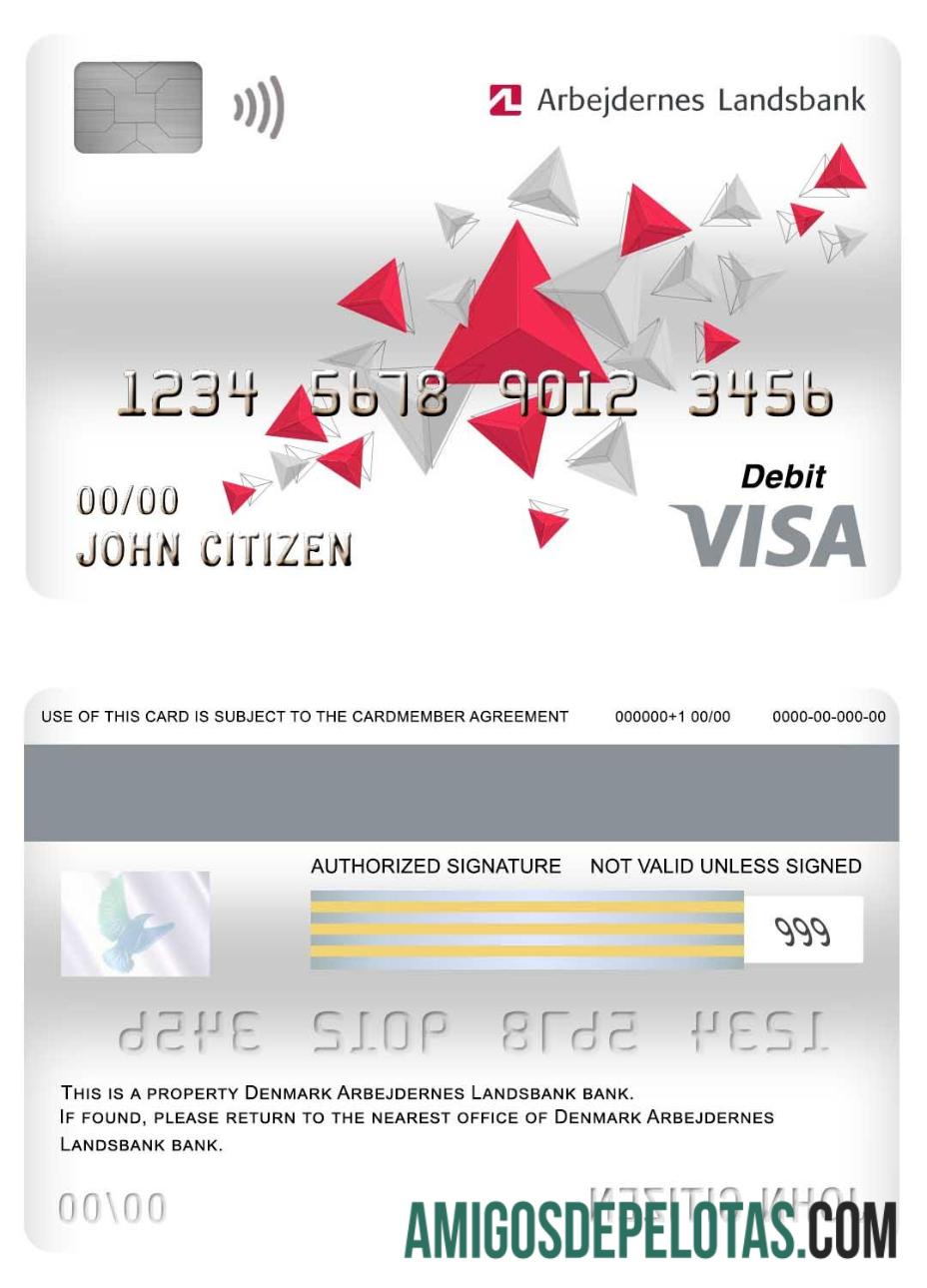 Cartão de débito Visa do banco Arbejdernes Landsbank da Dinamarca baixar para verificação